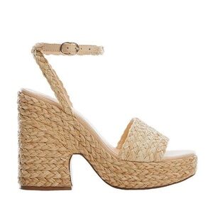 MANGO - Raffia braided platform sandals beige size 38, 7.5